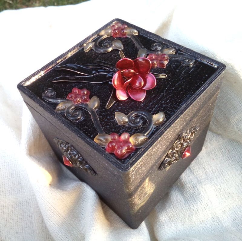 black box with red rose and black and red vines blood red swarovski crystals decorative keepsake box